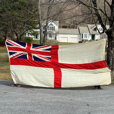 ANTIQUE BRITISH ROYAL NAVY FLAG | The White Ensign (St. George's Ensign) A monumental 15 ft. x 7ft 4 in. linen/ cotton naval flag; w. 180...