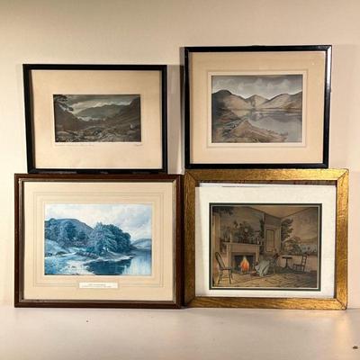 (4PC) MISC. DECORATIVE WALL ART | Including a photo/ painting of a glen; an early landscape color photograph; a print of James Henry...