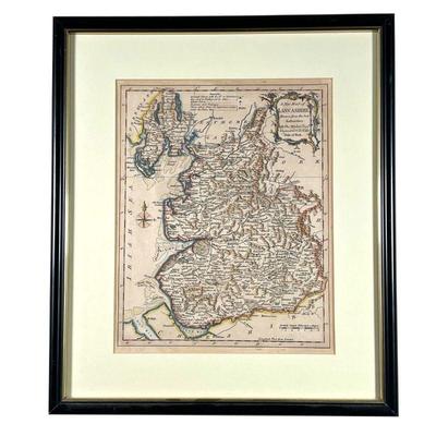 A NEW MAP OF LANCASHIRE | Detailed Map of Lancashire England: by Tho. Kitchin Geog., engraver to H.R.H. the Duke of York; 8x10in, sight....