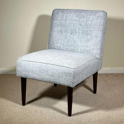 MODERN SIDE CHAIR | Grey upholstered accent / slipper chair with tapering wood legs. l. 25 x w. 24 x h. 33 in  