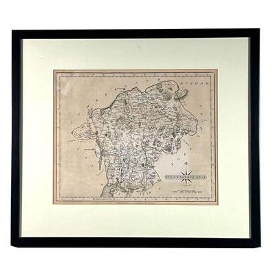 WESTMORELAND | Detailed map of Westmoreland England by John Cary. 10.5 x 9 in. (sight); w. 16 x h. 14 in (Frame)  