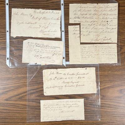 ENGLISH PARCHMENT NOTES | Early 19th Century, letter fragments and receipts, one from W. W. & T. L. Chester, on old parchment paper - l....