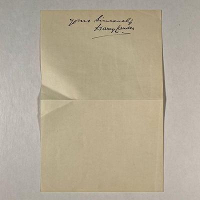 [AUTOGRAPH] HARRY LAUDER | Unframed on a sketch leaf - w. 6 x h. 9 in 