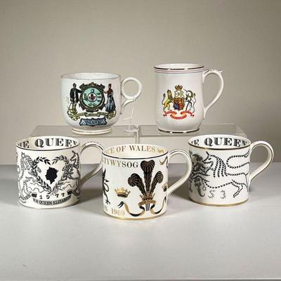(5PC) LARGE CORONATIONWARE MUGS | Including a pair of Wedgewood coronationware 1953 “God save the Queen” interiors, a Wedgewood Etruria...