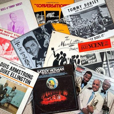 COLLECTION OF JAZZ RECORDS | Vinyl record albums, including Louis Armstrong & Duke Ellington, Buddy Rich, and Tommy Dorsey 