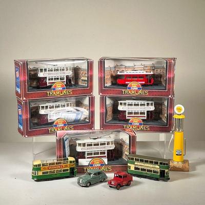 (10PC) CORGI TRAMLINES MODEL TRAMS | Collection of model English Trams by Corgi Tramlines, some new in box, and with other cars,...