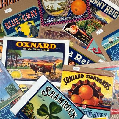 LOT MISC. FRUIT CRATE LABELS | Including Shamrock Valencias; Sunland standards; Kellyâ€™s delicious; Strathmore; jolly, Roger; athlete;...