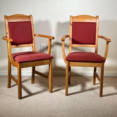 (2PC) IKEA ABO PINE ARMCHAIRS | Having red cloth upholstery. l. 19 x w. 22 x h. 35.5 in  
