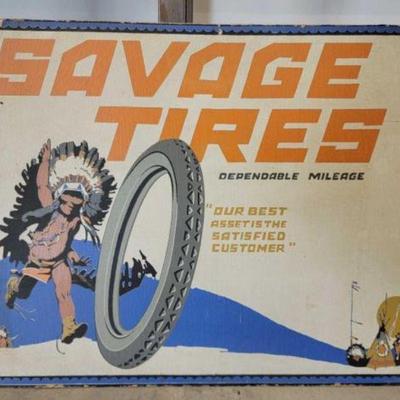 #297 â€¢ Single Sided Cardboard Savage Tires Sign