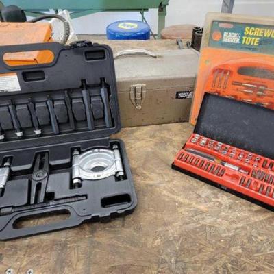 #1206 â€¢ Bearing Separator and Puller Set, Screwdriving Tote, Socket/Screwdriver Set and Tool Box