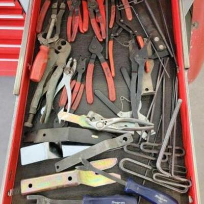 #1130 â€¢ Snap-On Prybar Chisel, T Handle Hex Keys, Blue Point Retaining Ring Pliers and More