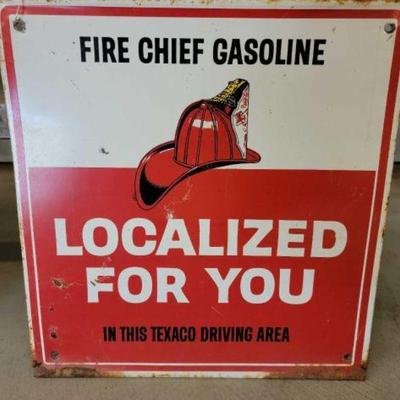 #296 â€¢ Single Sided Painted Texaco Fire Chief Gasoline Sign
