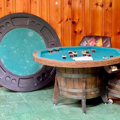 Vintage Barrel Poker Table and (4) Chairs