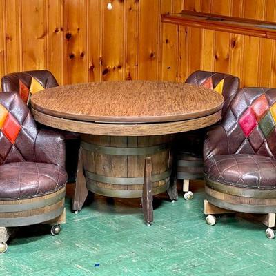 Vintage Barrel Poker Table and (4) Chairs