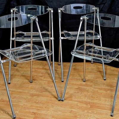 4 Lucite and Chrome Folding Chairs with Handles