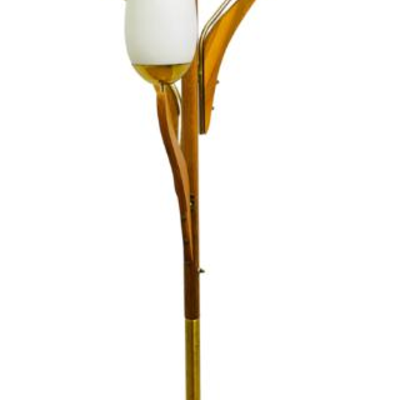 Mid Century Modern Danish Teak Triple Tulip Lamp - Standing Light