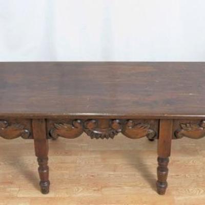 Antique Solid Wood Empire Style Spanish Scrolled Arm Bench 