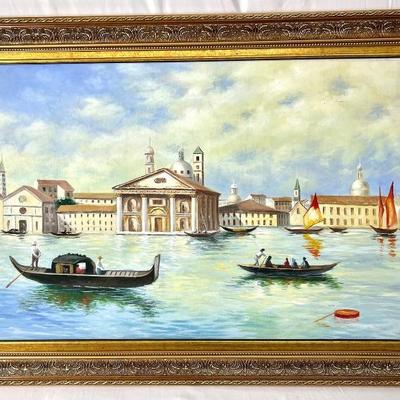 Beautiful Framed Oil Landscape of A Sunny Day in Venice - 42