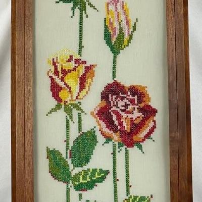 Colorful Framed Floral Cross-Stitch - Roses, 12