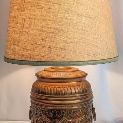 Rare Frederick Cooper Vintage Persian Relief Hammered Copper Lamp 