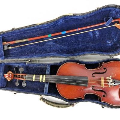 Small Vintage Violin by Wilson Lewis and Son, with Bow, Case