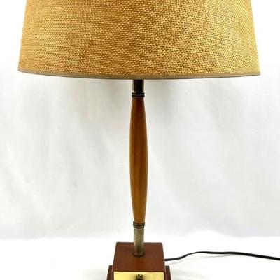 Vintage Control Research Dimmable Table Lamp with Walnut Stem and Original Burlap Shade
