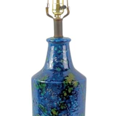MCM Studio Pottery Lamp with Blue Glass Finial