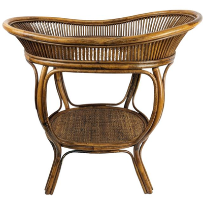 Vintage Bamboo & Rattan Chinoiserie Bassinet/ Plant Table 