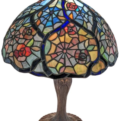 Tiffany Style Cobweb & Apple Blossom Table Lamp 