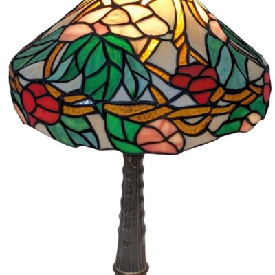 Tiffany Style Glass Shade Lamp with Floral, Peaked Top