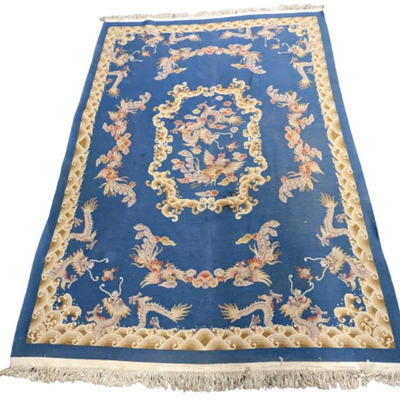 Vintage Chinese Art Deco Dragon and Phoenix Wool Hand Knotted Rug - 8 Ft x 12 Ft - Att. to Walter Nichols