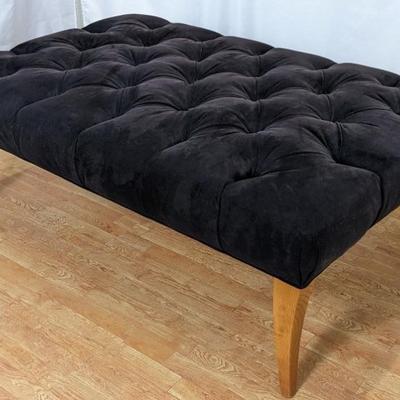Large SWAIM Black Tufted Plush Ottoman with Wooden Legs