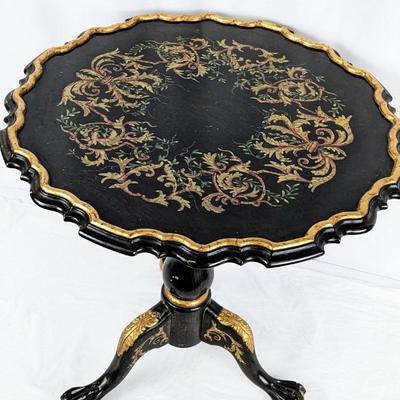 Napoleon III Style Lacquered, Hand Painted Tilt-Top Side Table with Gold Leaf Detail