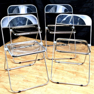 4 PLIA Lucite and Chrome Folding Chairs by Piretti for Castelli, Italy