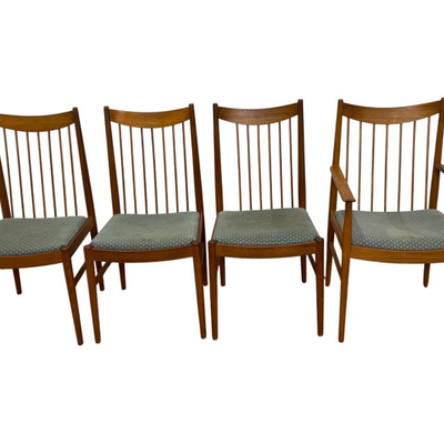 Arne Vodder for Sibast Furniture- Spindle-Back Danish Modern Dining Chairs - Set of 4, One a Captain's Chair- Model 422