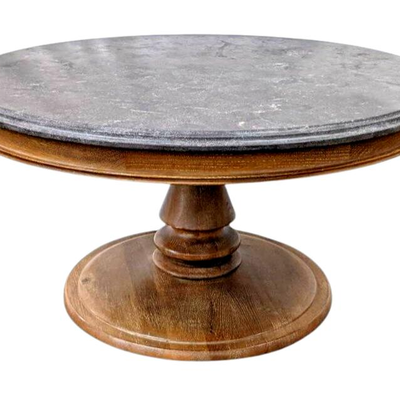 Arhaus Hand-Carved Bluestone and Wood Coffee Table - 3 Feet Wide