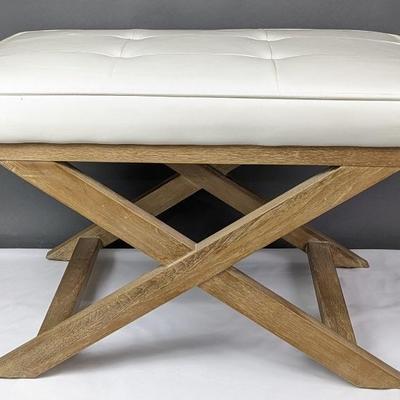 X-Frame White Padded Faux Leather Bench/ Ottoman with Wood Base