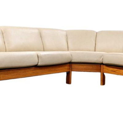Danish Modern KSL Ontario Teak Sectional Sofa with Cream Vegan Leather Upholstery 