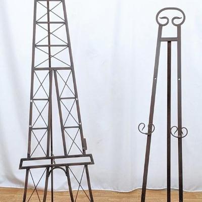 Two Adjustable Metal Display Easels - Eiffel Tower and Scroll Shahpes