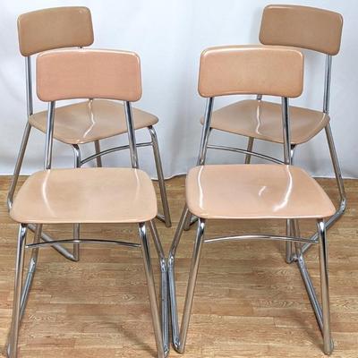 Lot B: 4 MCM Heywood Wakefield Stackable Adult-Size Chairs - Peach Hey Woodite