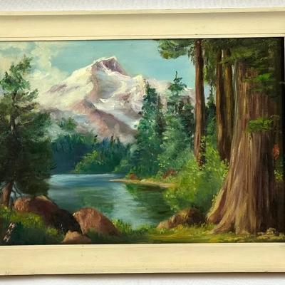 Framed Serene Mountain Landscape - Oil on Canvas by 