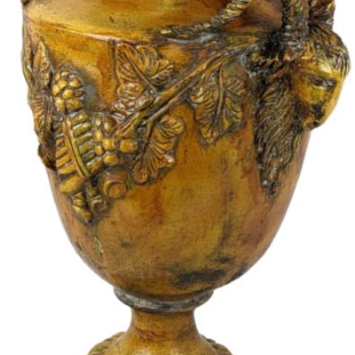 Vintage Terracotta Urn with Ram Heads, Grapevine Relief