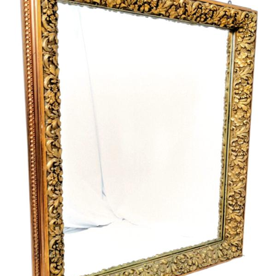 Large Vintage Mirror with Gold Floral Motif Wood Frame - 39 Inches Tall