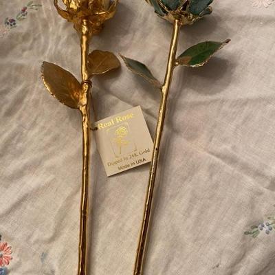 Real flowers dipped in 24k gold.