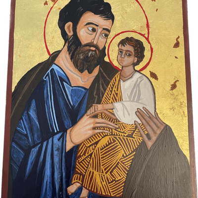 Lot 062-I: Saint Joseph and Jesus

Features: 
â€¢	Hand-painted/varnished religious icon on wood
â€¢	Created (â€œwrittenâ€) and...