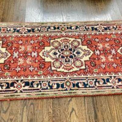 Lot 023-BR1: 8â€™ Wool Runner

Features: 
â€¢	Hand-woven 8â€™ wool runner. Rust, cream and navy colors.
â€¢	Made in India

Dimensions:...