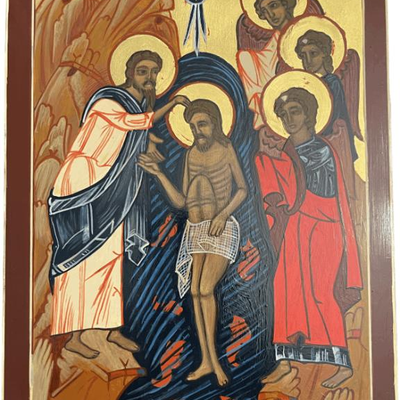 Lot 045-I: The Baptism of Jesus

Features: 
â€¢	Hand-painted/varnished religious icon on wood
â€¢	Created (â€œwrittenâ€) and...