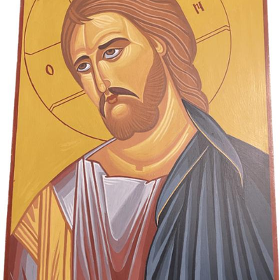 Lot 049-I: Jesus Christ

Features: 
â€¢	Hand-painted/varnished religious icon on wood
â€¢	Created (â€œwrittenâ€) and signed/dated by our...