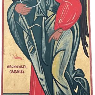 Lot 037-I: Archangel Gabriel

Features: 
â€¢	Hand-painted/varnished religious icon on wood
â€¢	Created (â€œwrittenâ€) and signed/dated...