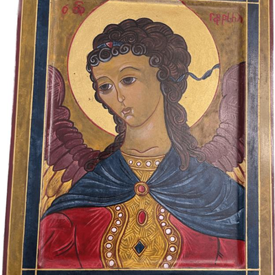 Lot 058-I: Saint Gabriel

Features: 
â€¢	Hand-painted/varnished religious icon on wood
â€¢	Created (â€œwrittenâ€) and signed/dated by...